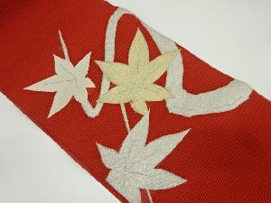 アンティーク　絽綴れ紅葉模様織り出し名古屋帯（着用可）